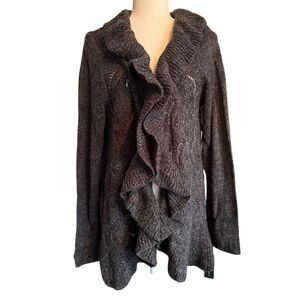 Karen Scott Charcoal Ruffled Cardigan